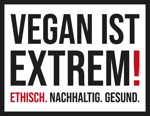 Das mobile Logo von „VEGAN IST EXTREM!“. Hier in der roten Variante, also mit Hervorhebung der „Ethik“