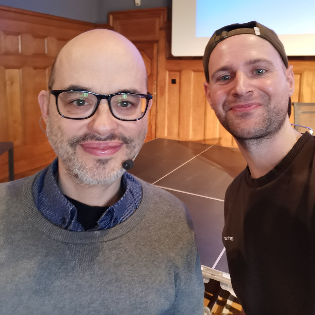 Ein Selfie mit Tobias Leenaert nach seinem Vortrag auf der Vegan Planet in Wien